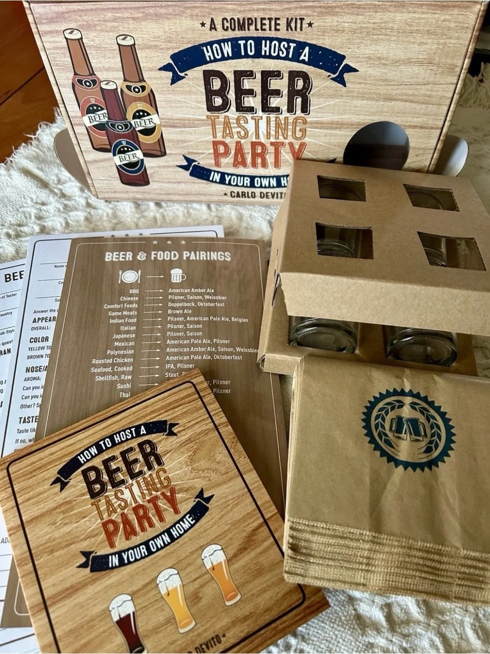 Beer Tasting Party Kit - Carlo Devito - Craft Beer Host Set - Rustic Bar Gift